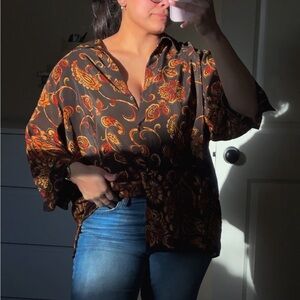 Brown flowy button down blouse